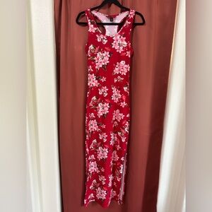 Hot Kiss Red Floral Stretchy Maxi Dress Womens M